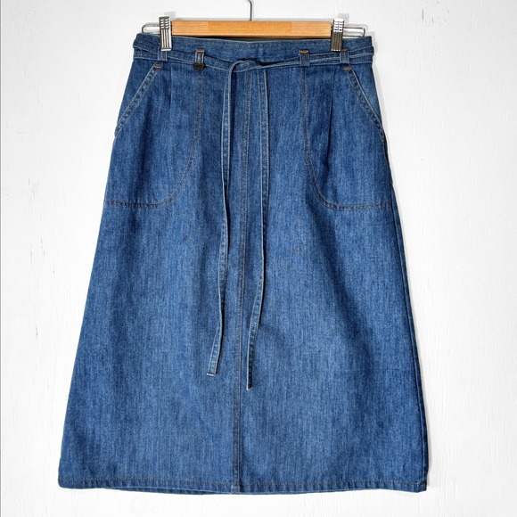 Levi's Dresses & Skirts - VTG 70s Levis Denim Wrap Skirt Sz M Wash A-Line Midi Tie Waist Western Retro